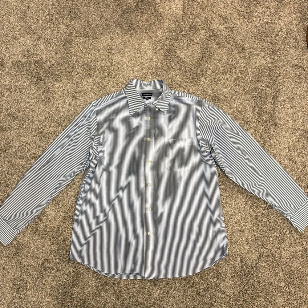 Croft & Barrow Easy Care Classic Fit Button Up Shirt Mens 16.5 34/35 Blue Stripe